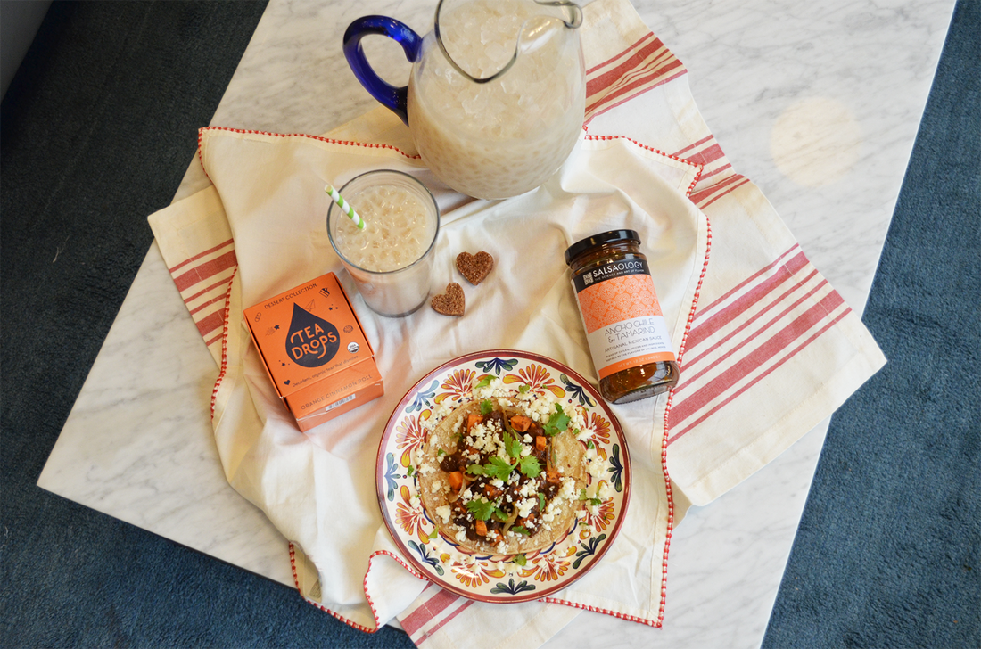 Sweet Potato & Black Bean Tacos and Orange Cinnamon Roll Horchata